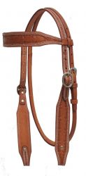Showman Argentina cow leather double stitched headstall with barbed wire tooling