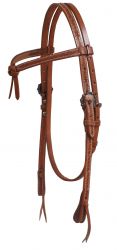 Showman Argentina cow leather futurity headstall with barbed wire tooling