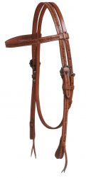 Showman Argentina cow leather headstall with barbed wire tooling