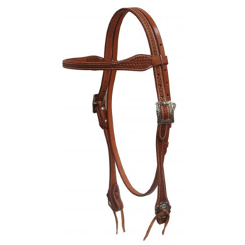 Showman Argentina Cow Leather Browband Headstall with Basketweave Tooling