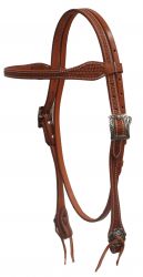 Showman Argentina cow leather browband headstall with basket weave tooling
