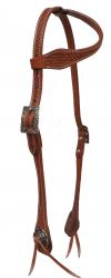 Showman Argentina cow leather one ear headstall with basket weave tooling