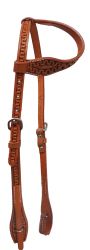 Showman Argentina cow leather headstall with serpentine tooling and quick change bit loops