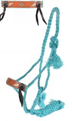Showman Woven teal nylon mule tape halter with hand painted feather design