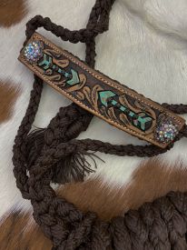 Showman Woven brown nylon mule tape halter with hand painted arrow design on the noseband #2