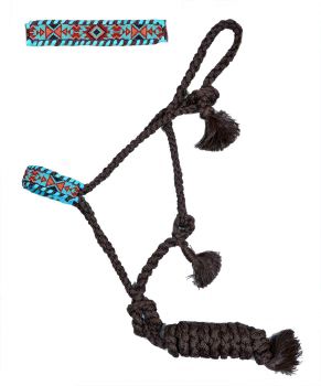 Showman Woven brown nylon mule tape halter with beaded noseband