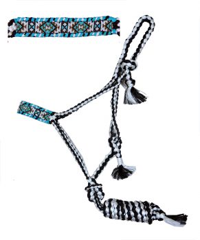 Showman Woven black and white nylon mule tape halter with beaded noseband