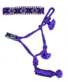 Showman Woven purple nylon mule tape halter with beaded noseband