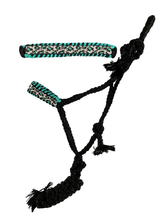 Showman Woven black nylon mule tape halter with black beaded accent on the noseband
