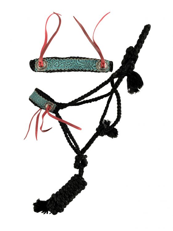 Showman Woven black nylon mule tape halter with black embossed accent on the noseband