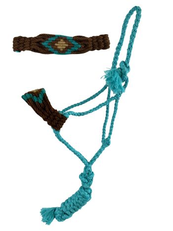 Showman Teal Nylon Mule Tape Halter with Mohair Noseband