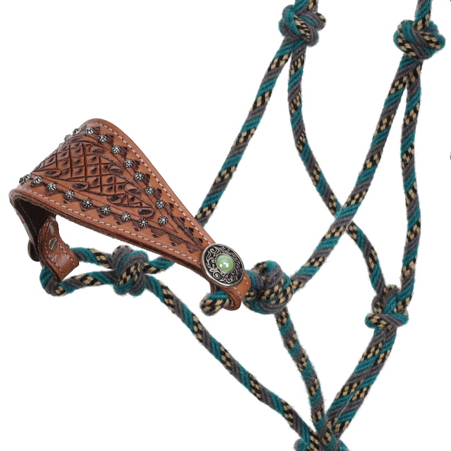 Showman Turquoise Mosaic Mohair Cowboy Knot Halter with Lead #2