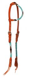 Showman Beaded cross one ear headstall. Headstall is made of Argentina leather