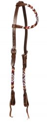 Showman Beaded one ear headstall with purple and maroon beads. Headstall is made of Argentina leather