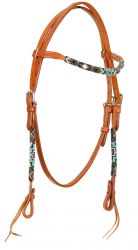 Showman Beaded browband headstall. Headstall is made of Argentina leather