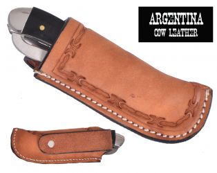 Showman Argentina Cow Leather Knife with barbed wire tooled leather Sheath