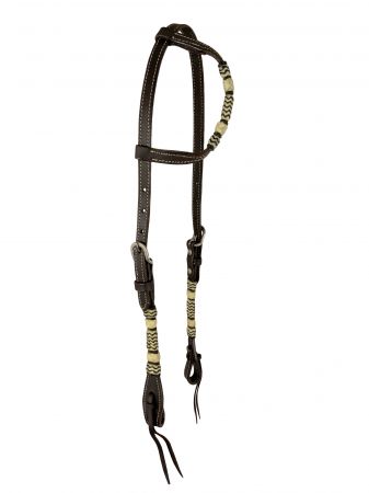 Showman One Ear leather Headstall with Rawhide Accents. REINS NOT INCLUDED