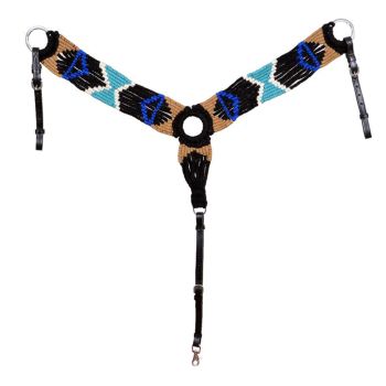 Showman Mohair Wool Multi Strand Southwest Design Breastcollar - Black, Indigo, Tan, and Turquoise