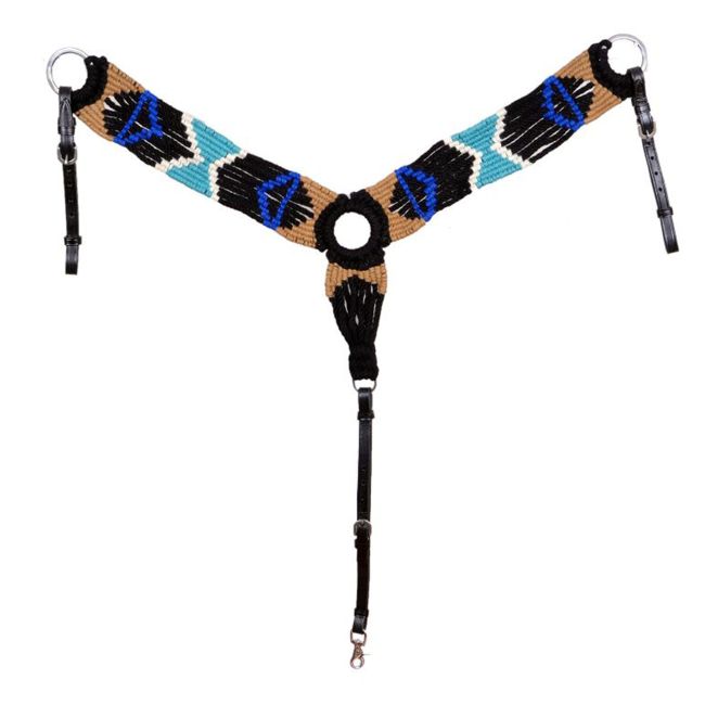 Showman Mohair Wool Multi Strand Southwest Design Breastcollar - Black, Indigo, Tan, and Turquoise