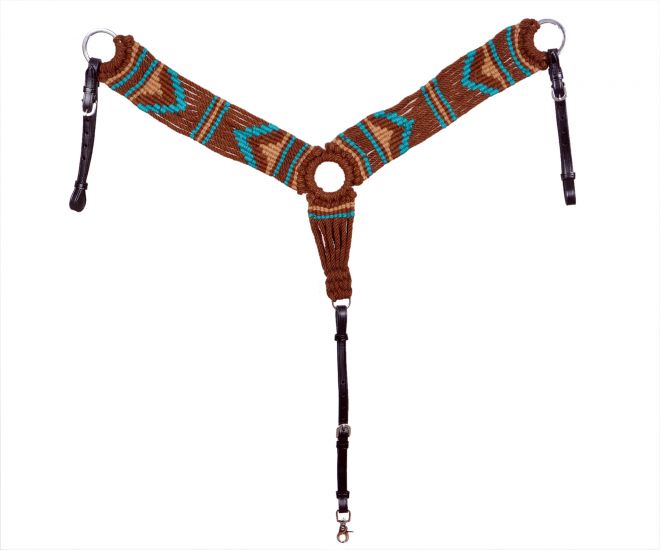 Showman Mohair Wool Multi Strand Southwest Design Breastcollar - brown, tan, and teal