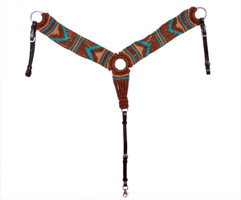 Showman Mohair Wool Multi Strand Southwest Design Breastcollar - brown, tan, and teal