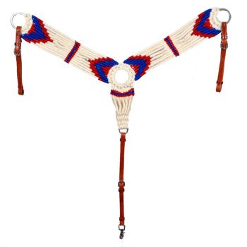 Showman Mohair Wool Multi Strand Southwest Design Breastcollar - White, Red, and Blue