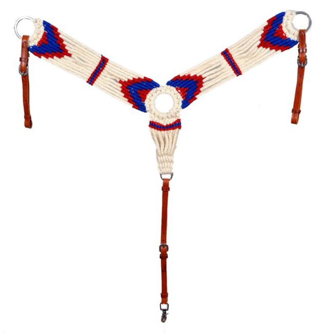 Showman Mohair Wool Multi Strand Southwest Design Breastcollar - White, Red, and Blue