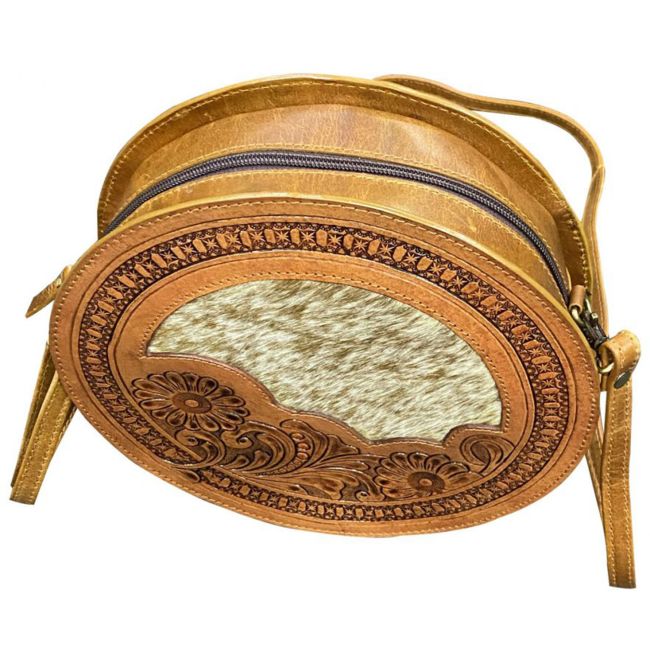 Klassy Cowgirl Round Crossbody Bag with Cowhide Inlay #2