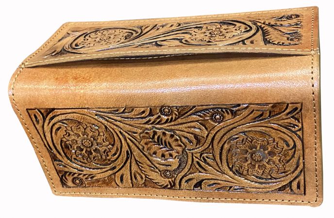 Light Brown Men's Wallet with Floral Tooling #3