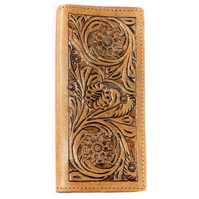 Light Brown Men's Wallet with Floral Tooling