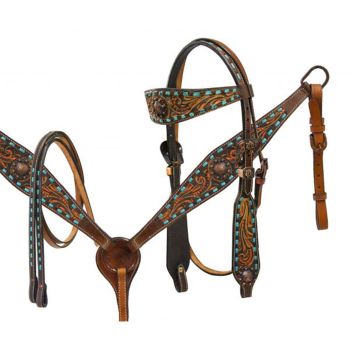 Showman Copper & Sky Browband Headstall and Breastcollar Set