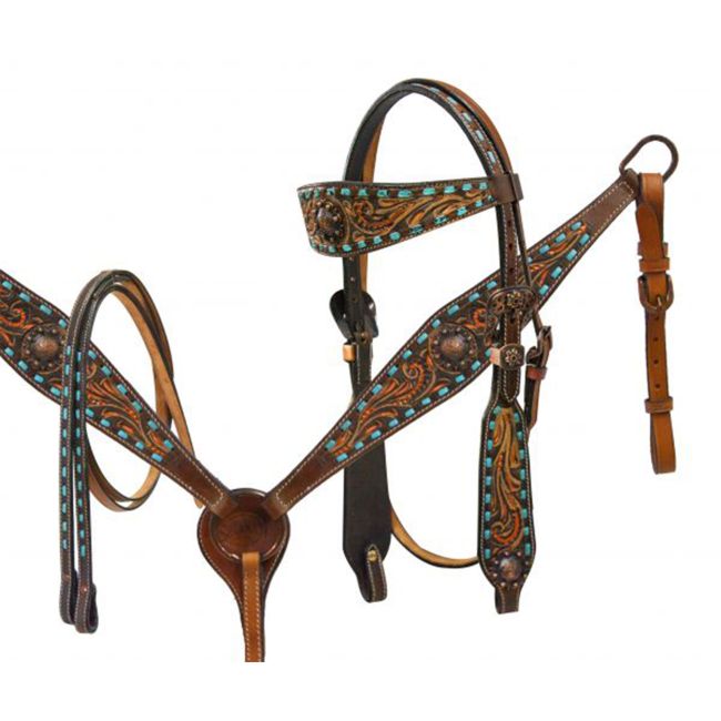 Showman Copper & Sky Browband Headstall and Breastcollar Set