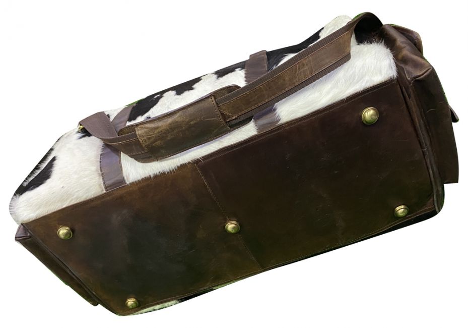 Klassy Cowgirl Hair on Cowhide White and Brown Duffle Bag #3