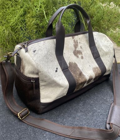 Klassy Cowgirl Hair on Cowhide cream and Brown Duffle Bag #2