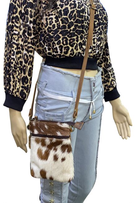 Klassy Cowgirl Leather hair on cowhide Crossbody Bag - brown and white #3