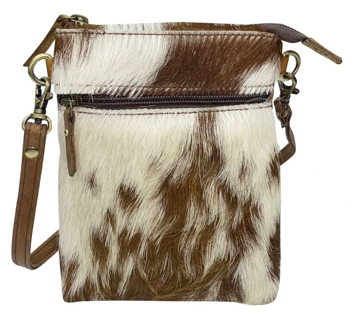 Klassy Cowgirl Leather hair on cowhide Crossbody Bag - brown and white