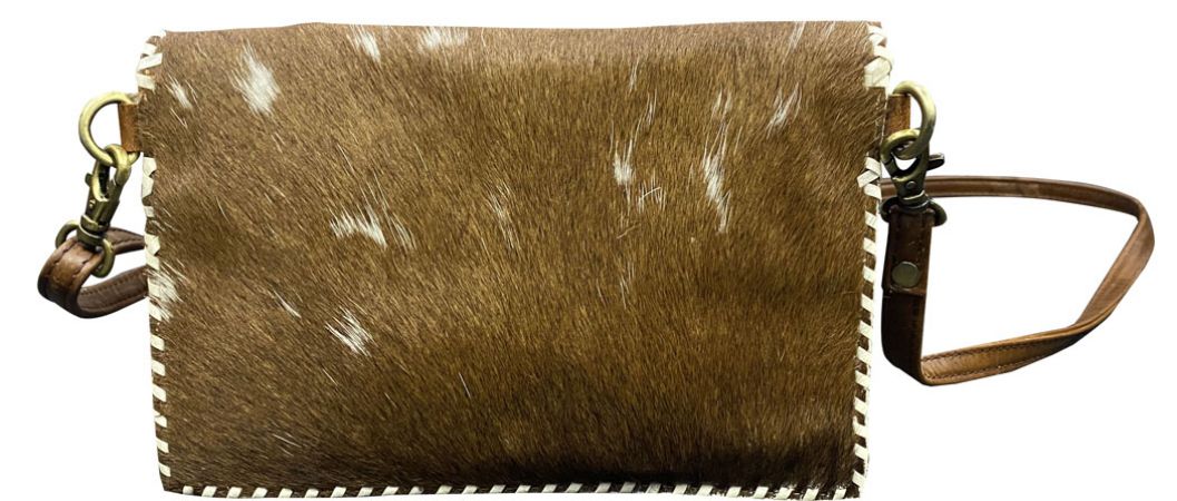 Klassy Cowgirl Leather Hair on Cowhide crossbody bag with white whipstitching #2
