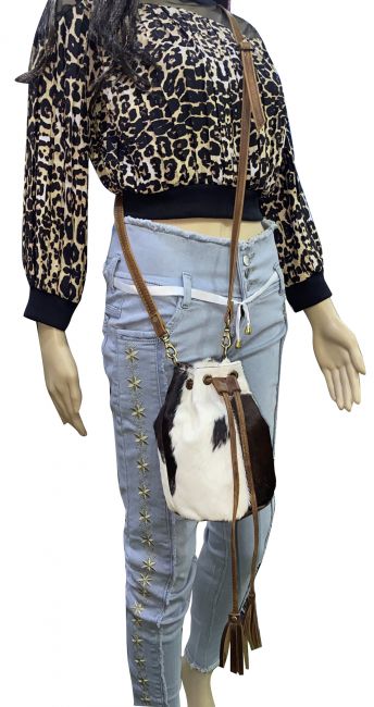 Showman Small Hair on Cowhide Leather Bucket Bag #3