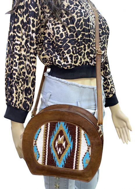Klassy Cowgirl Leather Crossbody Bag with saddle blanket wool #3