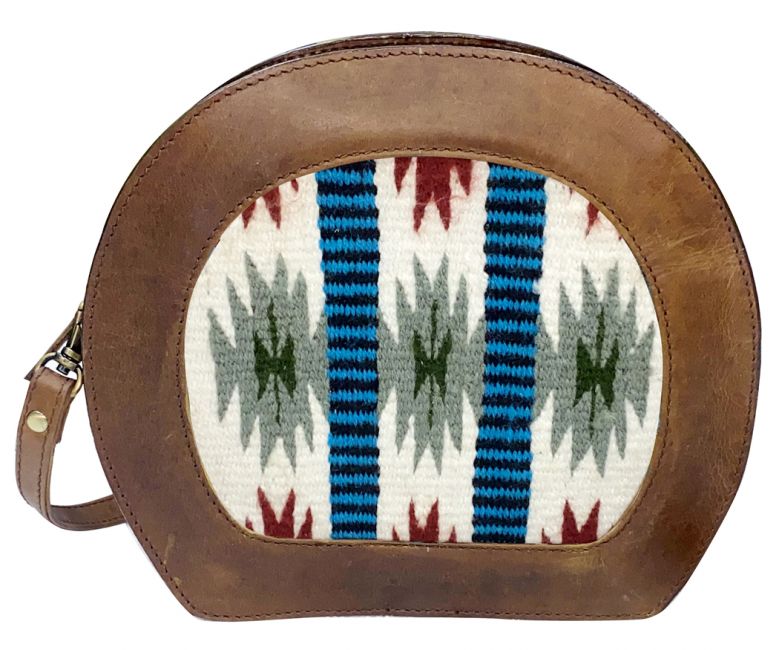Klassy Cowgirl Leather Crossbody Bag with saddle blanket wool - white