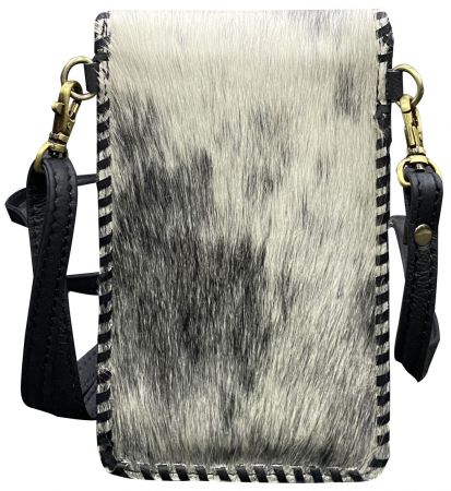 Klassy Cowgirl Leather Hair on Cowhide crossbody bag with black whipstitching - black and white #2