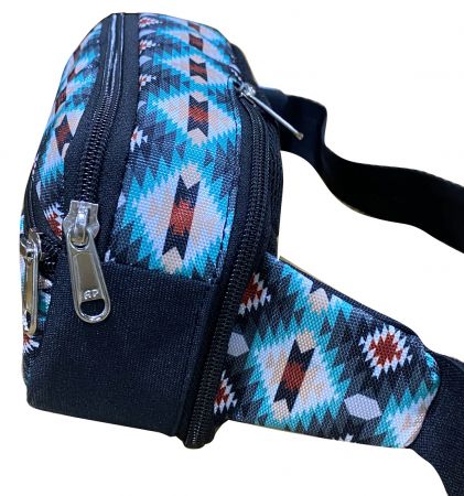 Showman Hip Pack (Fanny Pack) Bag with Blue Aztec design #3