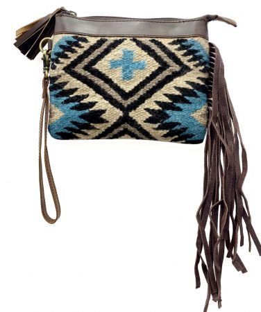 Showman 100% Wool Southwest Design Saddle Blanket Wristlet with fringe