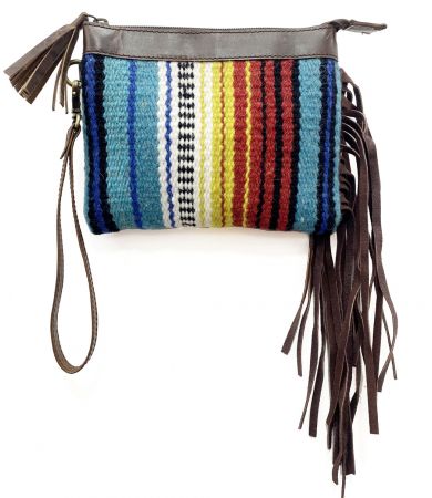 Showman 100% Wool Southwest Design Saddle Blanket fringe Wristlet