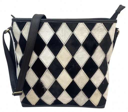 Klassy Cowgirl Leather Conceal Carry Bag with diamond pattern hair on cowhide