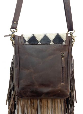 Klassy Cowgirl Leather Conceal Carry Crossbody Bag with diamond pattern hair on cowhide and fringe #2