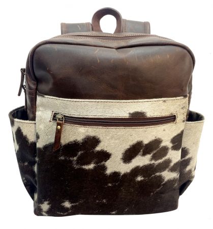 Klassy Cowgirl Hair on Cowhide Leather Backpack - brown and white