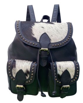 Klassy Cowgirl Genuine Hair-on Cowhide Leather Flap Drawstring Backpack