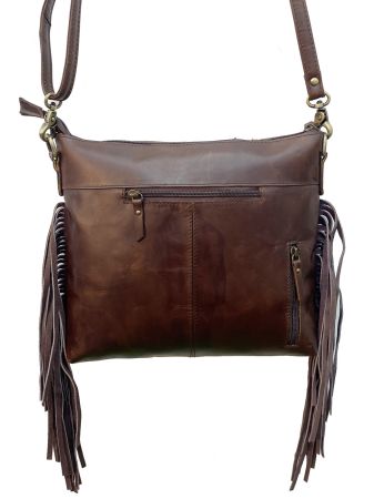 Klassy Cowgirl Genuine Hair-on Cowhide Leather Fringe Tooled Crossbody Bag #3