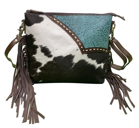 Klassy Cowgirl Genuine Hair-on Cowhide Leather Fringe Tooled Crossbody Bag #5